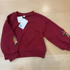 花柄刺繍 トレーナー 95cm ボルドー　レッド　新品