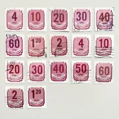 3A23【消印有：海外切手(ハンガリー)】PORTÓ数字切手20枚 コラージュ