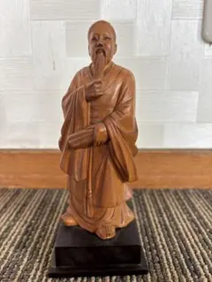 飛騨一位一刀彫 中村一刻刀 「石橋」 能 狂言 置物 共箱 V 4757C