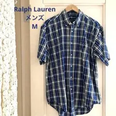90's ポロ　Ralph Lauren ラルフローレン　半袖シャツ　青×黒　M