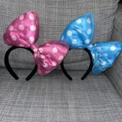 ディズニーリゾート　ミニーマウス カチューシャ ピンク 青 水色　水玉　リボン