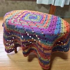 【ハンドメイド】かぎ針編み カラフルブランケット 約79cm マルチマット