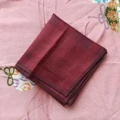 BURBERRYハンカチ　バーガンディ　ヘリンボーン　赤＆金色　日本製　未使用