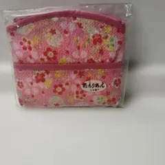 美品/未使用品/超可愛い!! 花ちりめん調花柄ポーチ 日本製 ピンク