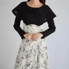 ビックカラーバックレースアップ長袖ドッキングワンピース