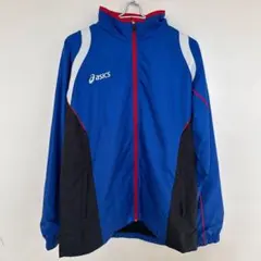 厚手 asics ウインドブレーカー セットアップ ネイビー XL O EZA518 上下アシックス asics 中綿ジャケット ウインドブレーカー青