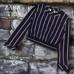 【ZARA TRF】ザラ　ストライプブラウス　バックリブボタン　XS ネイビー