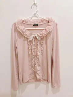 フリル襟 ピンク 長袖シャツ　ブラウス　レディース　春服　トップス　仕事着