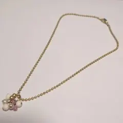 ビーズ付きくすみゴールドネックレス　ボールチェーン