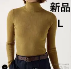 新品　ユニクロ　UNIQLO　メリノリブタートルネックセーター　イエロー　L