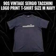 565【90sヴィンテージ】セルジオタッキーニ ロゴプリントTシャツ Mネイビーのサムネイル