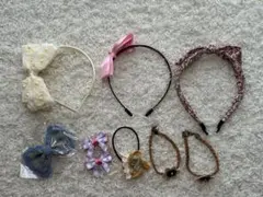 ★カチューシャ　リボンバレッタ　ヘアゴム　ヘアクリップ　ブレスレット　8点セット