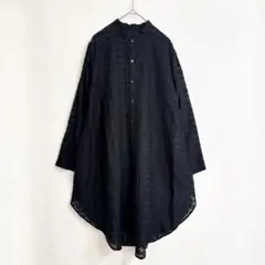 美品✨ヨーガンレール 総柄刺繍レース ワンピース コットンシルク バンドカラー
