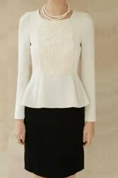 LUNA.G 美品　韓国 バイカラー　ワンピース　ペプラム　フォーマル　長袖花