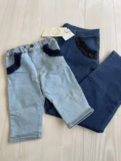 90 キムラタン ママとおそろい フリルリボンデニム　セット