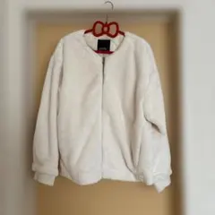 ホワイト ファージャケット ジップアップ