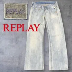 REPLAY リプレイ ビジュー装飾 パッチワーク フレアデニム 25インチ