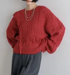 LOWRYSFARM ケーブルフリンジ レッド