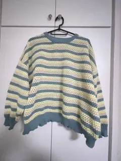 透かし編みボーダーセーター 4L