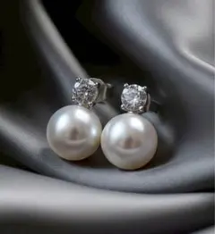 大粒パールピアス キュービックジルコニア 上品 高見え結婚式 フォーマル