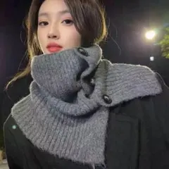グレー ネックウォーマー ニット スヌード レディース 防寒 マフラー 韓国