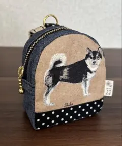 ミニリュック　ミニポーチ　黒柴　柴犬　デニム　ハンドメイド