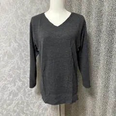 GU ダークグレー Vネック 長袖ニットセーター