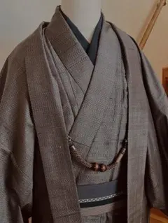 茶系大島紬着物　羽織セット