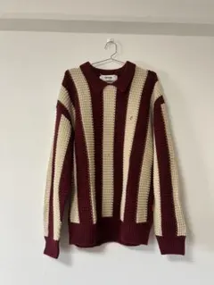 Orians ボルドー アイボリー ストライプ ニットポロ