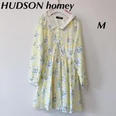 HUDSON homey ワンピース 花柄　フレア　ビジュー　黄色　M