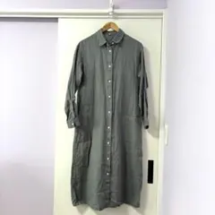 ■無印良品 MUJI リネン 100% 洗いざらし 長袖 シャツ ワンピース　M