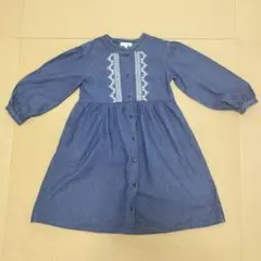 デニム刺繍七分袖ワンピース