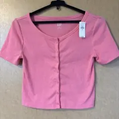 GAP リブ 半袖 カーディガン ピンク XS クロップド丈のサムネイル