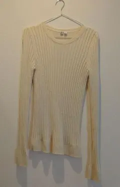 Lサイズ クリーム色 リブ編みセーター