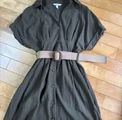 H&M レディース　半袖ミニワンピース　カーキ　ベルト付き