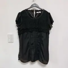 PATTERN ブラック レース 半袖 ノースリーブ フリル ブラウス