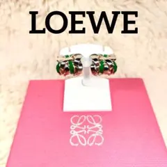 LOEWE ネストフープ ピアス シルバー Ag925 エナメル グリーン ロゴのサムネイル