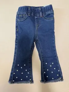 キッズ パール付き デニムパンツ フレアパンツ