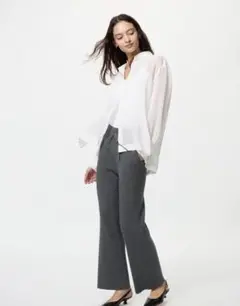 UNIQLO ウォッシャブルリブニットパンツ/グレー