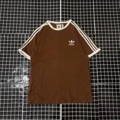 ☆希少☆アディダス 半袖Tee 刺繍ロゴ スリーストライプ L ブラウン 
