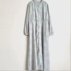 ショコラフィネローブ ロングシャツワンピース 花柄 総柄 薄手 ライトブルー