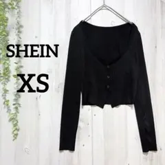 【SHEIN】リブニット クロップドカーディガン Vネック ブラック XS