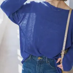 スピック＆スパン 美品 リネンコットン　ブルー 麻綿 ニット セーター ゆったり