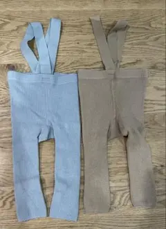 サスペンダー付きリブ編みレギンス2色セット　60-70cm