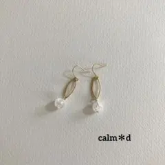 【354】クラック水晶 楕円ゴールド ピアス イヤリング ハンドメイド