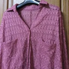 レース編み　長袖　シャツ パープル