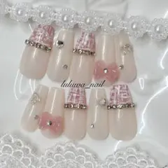 ネイルチップ 現品 ツイード フレンチガーリー スナ系 韓国 ワンホン y2k