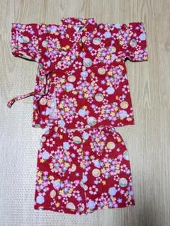 赤い花柄甚平 80サイズ　女の子　夏祭り