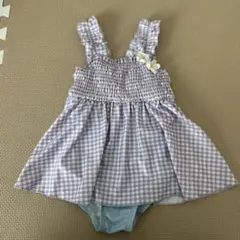女の子用ワンピース水着 紫と白ギンガムチェック