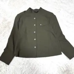 オリーブ色スタンドカラーシャツ　日本製　レトロ